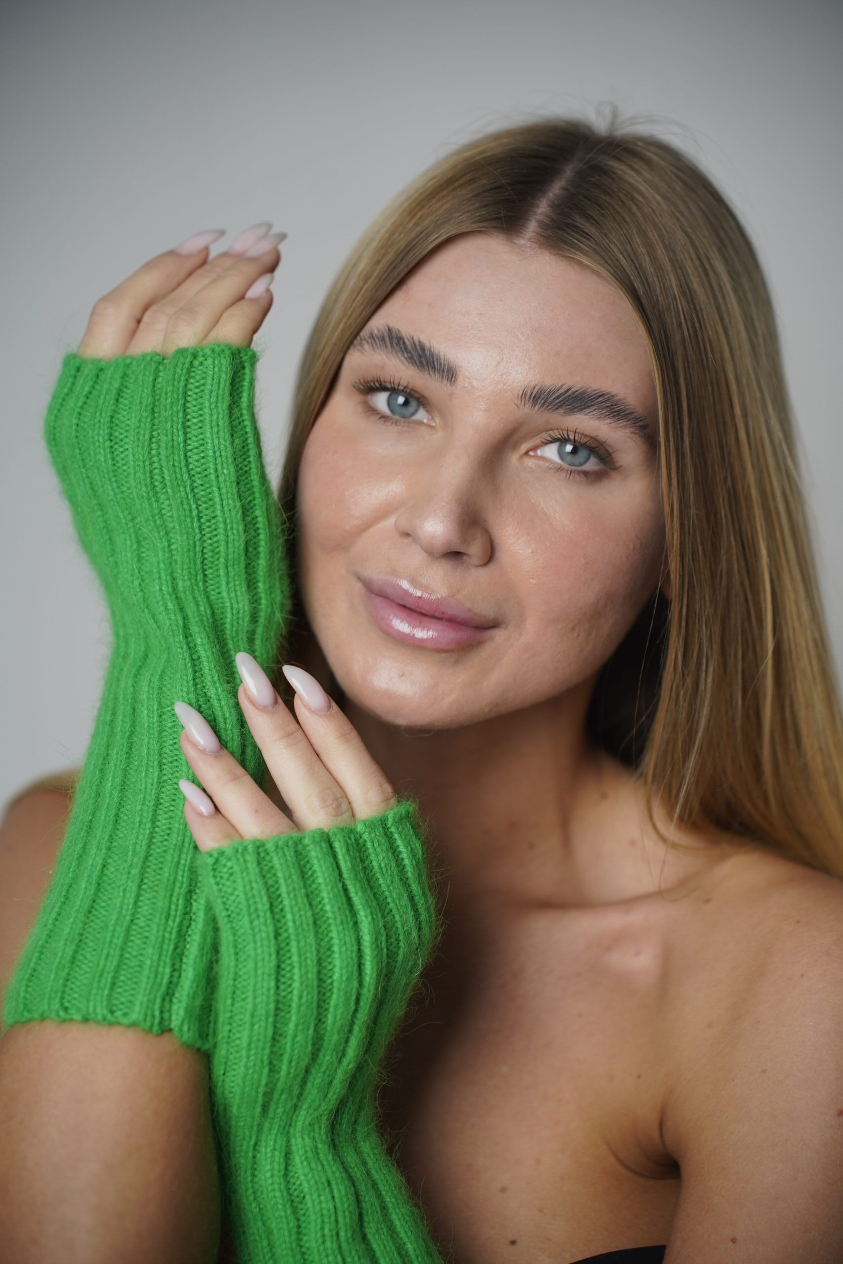 Angóra női hosszú ujjatlan kesztyű